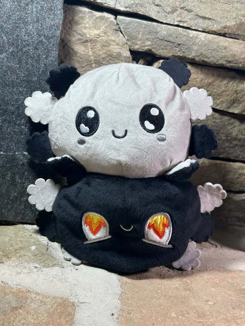Rare TeeTurtle Axolotl Plush Black Grey Stripe Happy Reversible Stuffed plush